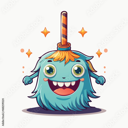 mop Flat Illustration Featuring Clean Shapes and Bold Outlines