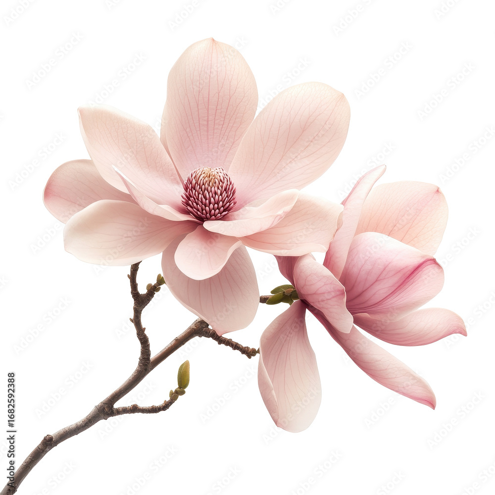 Obraz premium Delicate Pink Magnolia Blossoms on Black Background, isolated on a transparent background