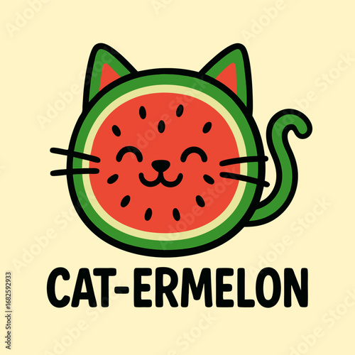 Cute Cartoon Cat-ermelon – Watermelon Cat Illustration