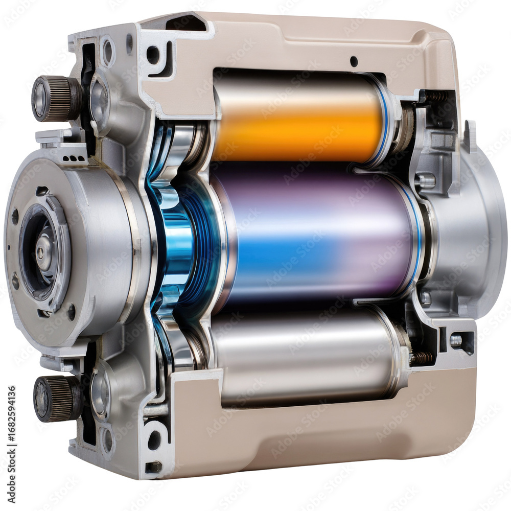 Fototapeta premium Cross Section of a Mechanical Engine Component Showing Detailed Internal Structure and Functionality of Parts