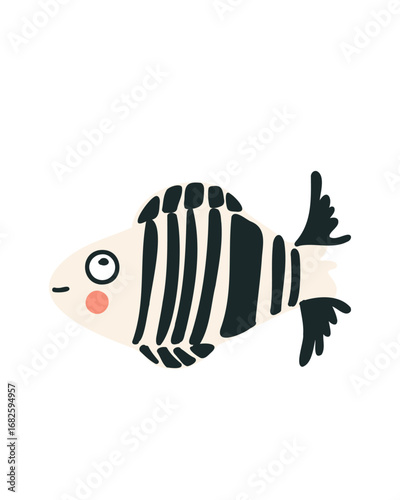 Funny cartoon fish with stripes, colorful vector illustration for children's products