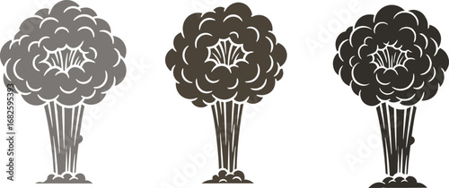 Cartoon explosion vector set mushroom cloud effect illustration