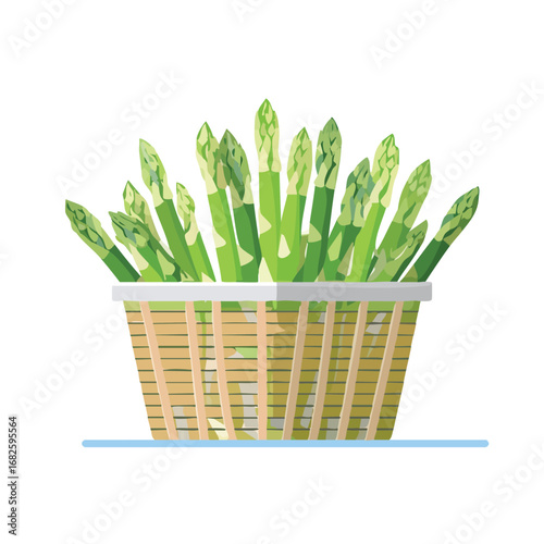 Asparagus in a basket Flat Vector Art with Clean Design and Minimal Detailing