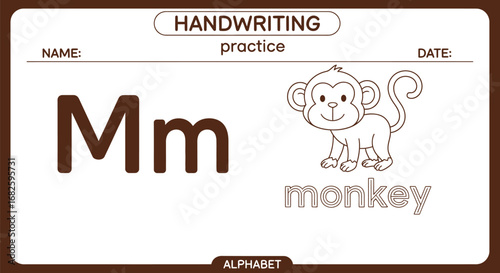 Handwriting practice worksheet for letter m with monkey image