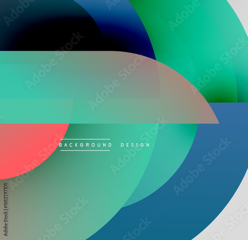 Abstract colorful design. Overlapping shapes create dynamic visual effect. Gradient hues blend smoothly, offering modern aesthetic.