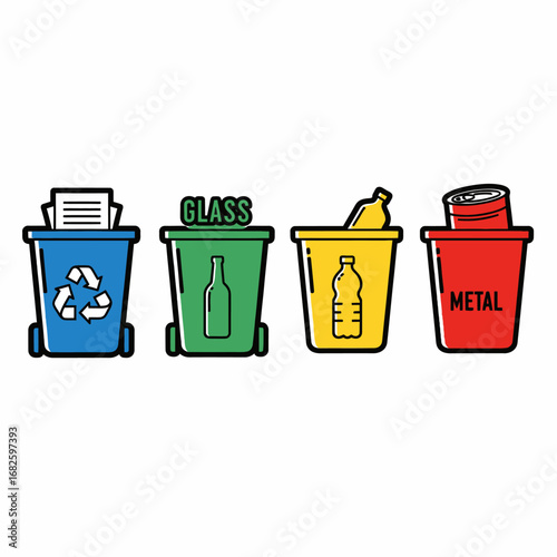 Recycling bins for waste sorting and environmental protection.