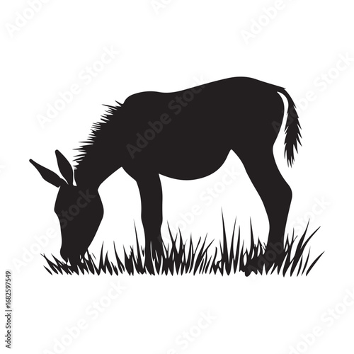mule eat grass silhouette