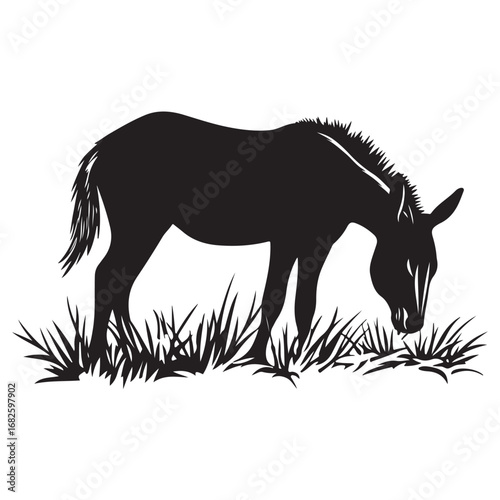 mule eat grass silhouette