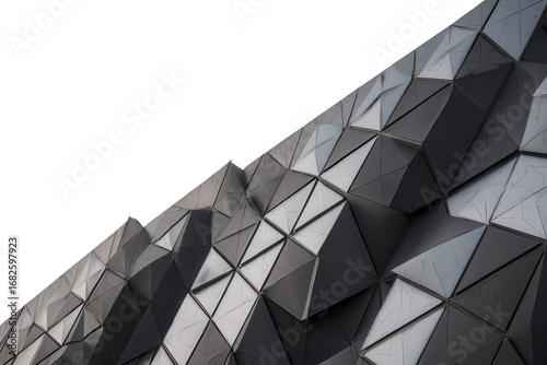 Geometric Facade Architecture Abstract Triangle Patterns on Modern Building Against Dark Background