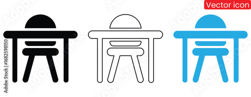 Modern desk and chair icon set for learning or work,office desk with swivel chair icon - vector illustration