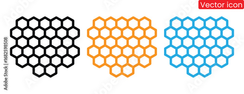 Honeycombs icons in outline and fill. vector illustration for ui.Vibrant honeycomb pattern in black, orange, and blue,Acropolis honeycomb icon. Hand drawn brush honey comb pattern. Image bee wax.