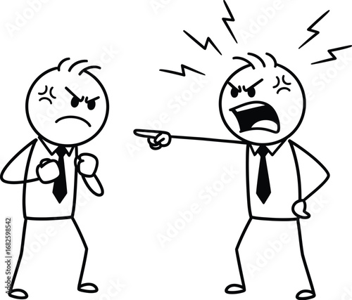 Angry stick figures arguing business conflict office disagreement