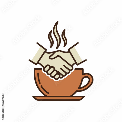 Business deal agreement over a coffee meeting icon.