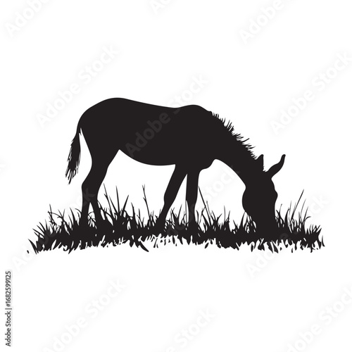 mule eat grass silhouette