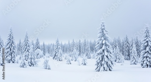 Wallpaper Mural Snow covered fir trees in a forest during winter under a cloudy sky Torontodigital.ca