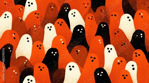Colorful Ghosts in a Crowd, Abstract Illustration of Spirits
