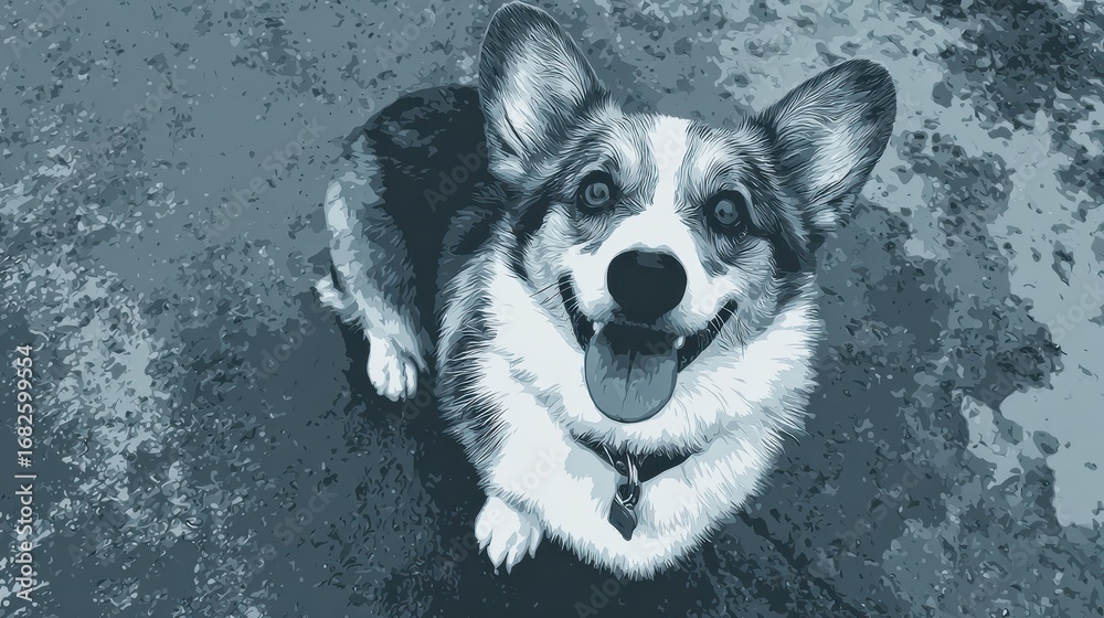 Obraz premium Happy Corgi Dog Smiling in Artistic Style on Stained Floor