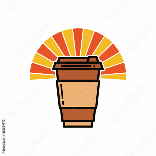Morning Coffee ToGo Cup with Sunrise Graphic Art.