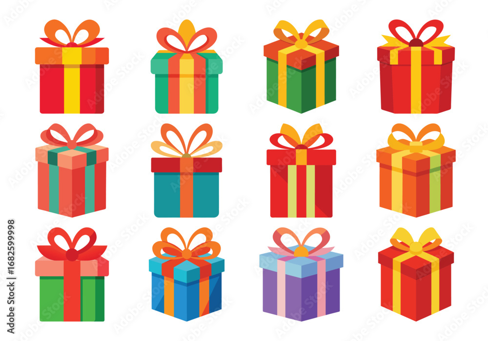Fototapeta premium Colorful Gift Boxes Vector Illustration for Celebrations Birthdays and Special Occasions