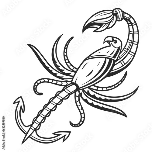 Stylized Scorpion and Anchor Marine Tattoo Vector Art