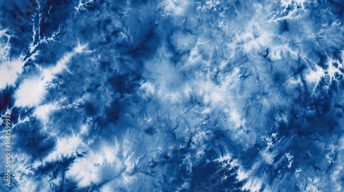Abstract Blue Tie-Dye Texture with Cloudy and Swirling Patterns