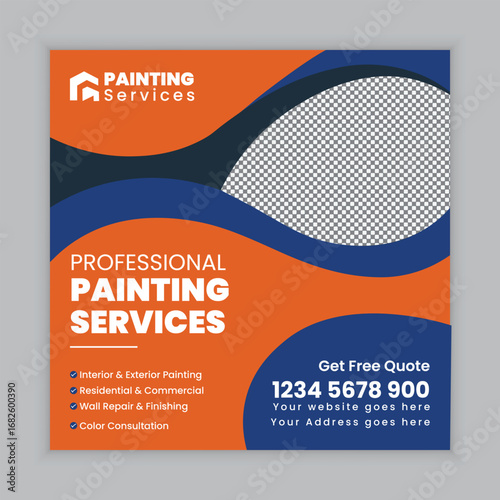 Professional Painting Services Social Media Post and Web Square Banner Flyer Template for Wall Color Interior Renovation and Exterior House Decoration