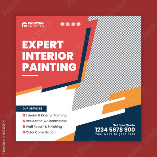 Wall Painting Services Social Media Post and Web Square Flyer Template for Residential Home Renovation Color Design and House Improvement Advertisement