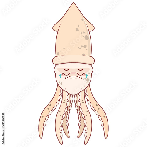 Octopus crying face cartoon cute