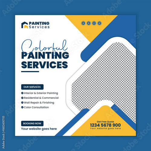 Painting and Decorating Services Social Media Post and Web Square Banner Flyer Template for Renovation Remodeling and Residential Wall Design