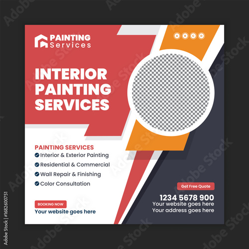 Professional Painting Services Social Media Post and Web Square Banner Flyer Template for Wall Color Interior Renovation and Exterior House Decoration