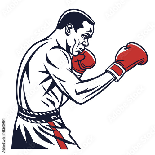Illustration of a boxer throwing a punch, profile view of a fighter in action