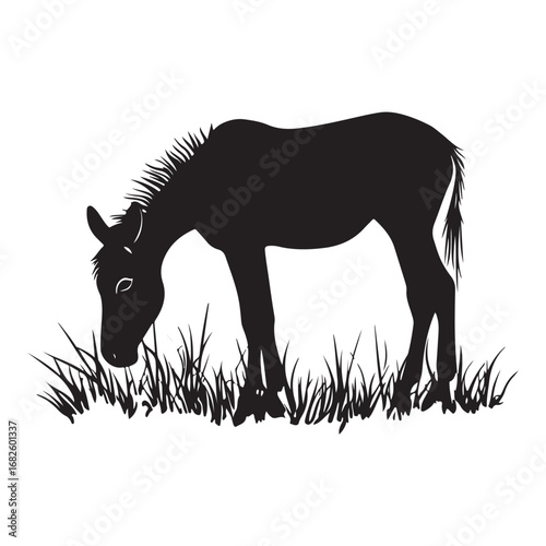 mule eat grass silhouette
