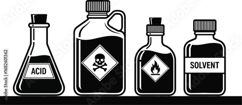 Chemical hazard signs vector illustration with acid and solvent