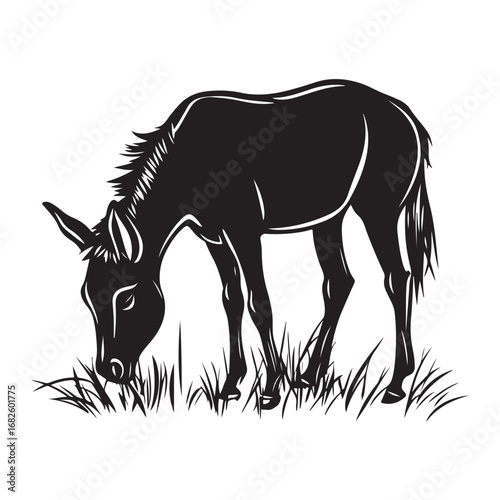 mule eat grass silhouette