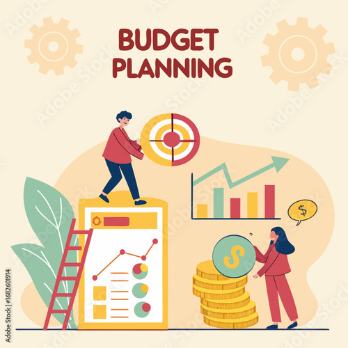 Economics and Finance Concept – Business People Working on Budget, Cost Control, Economic Analysis, and Money-Making Strategy Cartoon Vector Illustration
