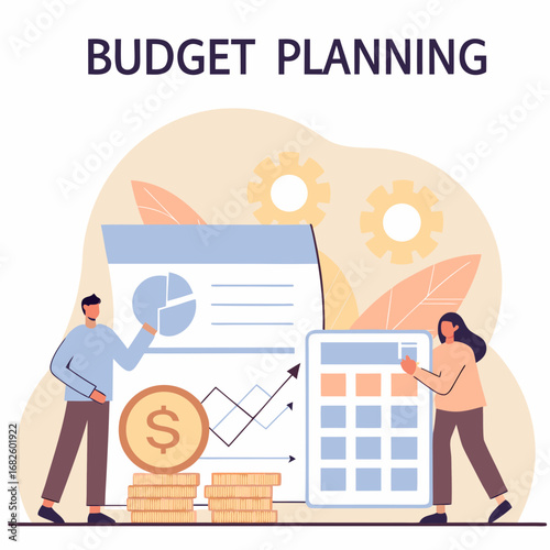 Economics and Finance Concept – Business People Working on Budget, Cost Control, Economic Analysis, and Money-Making Strategy Cartoon Vector Illustration

