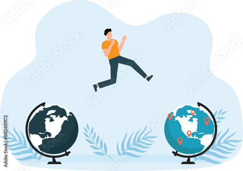 Characters with magnifying glass. Men in different actions with big loupes and people investigation and close study, search information in internet concept,
