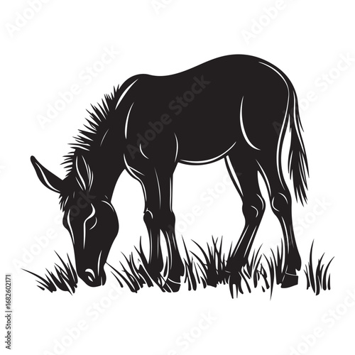 mule eat grass silhouette
