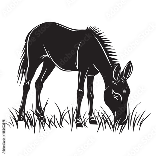 mule eat grass silhouette
