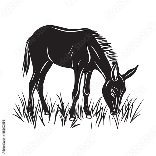 mule eat grass silhouette