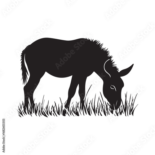mule eat grass silhouette