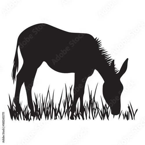 mule eat grass silhouette