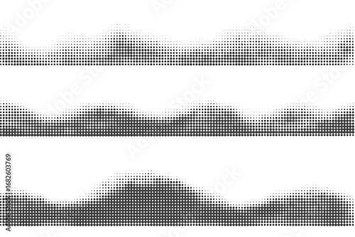 Halftone pattern wave. Dotted abstract vector gradient on white background. Dynamic graphic shape with pixel fluid fade.