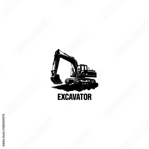 Excavator vector silhouette illustration on white background 