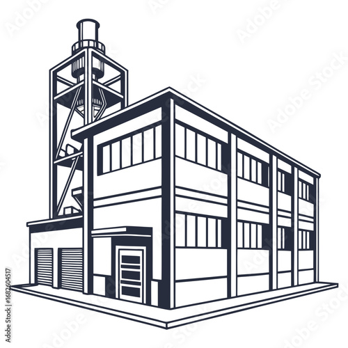 Factory Building Vector Graphic Illustration