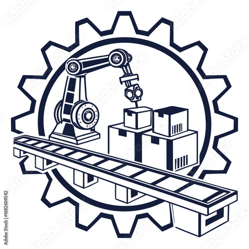 Automated Assembly Line in Silhouette Vector Graphic