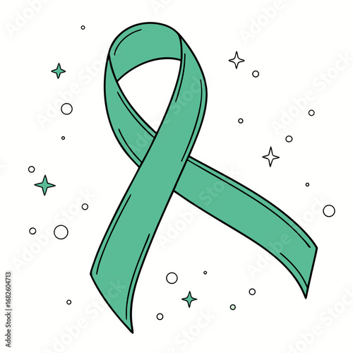 Teal awareness ribbon for ovarian cancer and support
