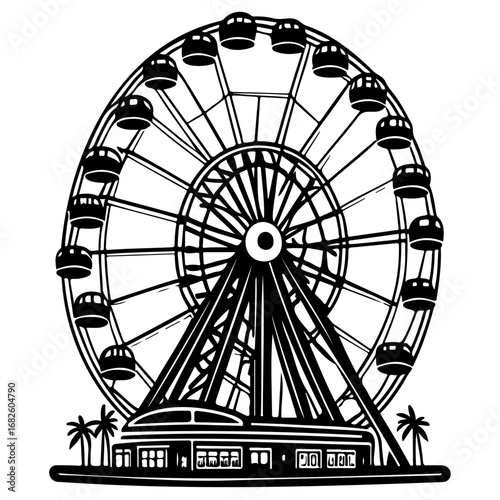 A Ferris wheel at an amusement park illustration evokes nostalgic summer memories under azure