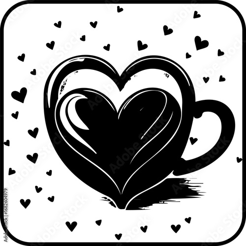 A Heartfelt Coffee Cup Surrounded by Affectionate Little Hearts for Valentine's day illustration art