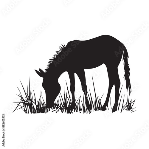 mule eat grass silhouette